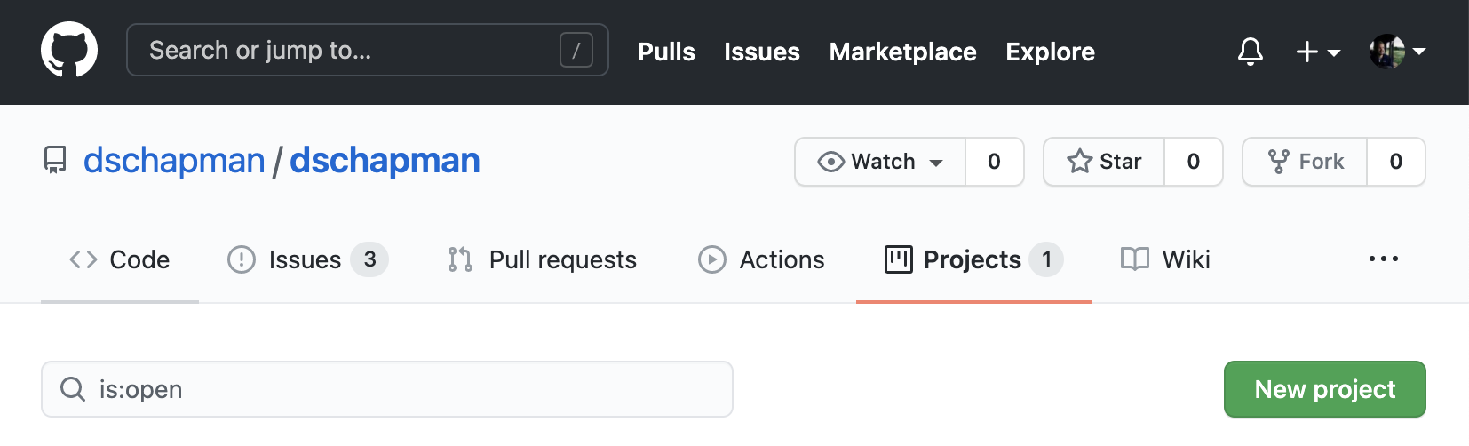 Create a project on Github